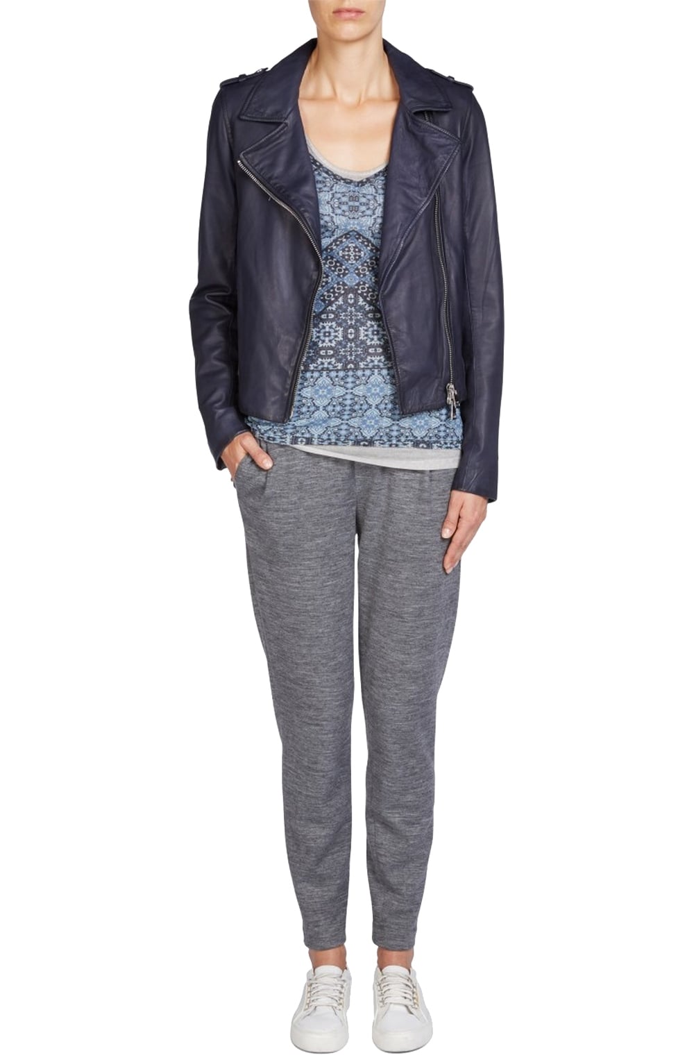Navy Leather Biker Jacket