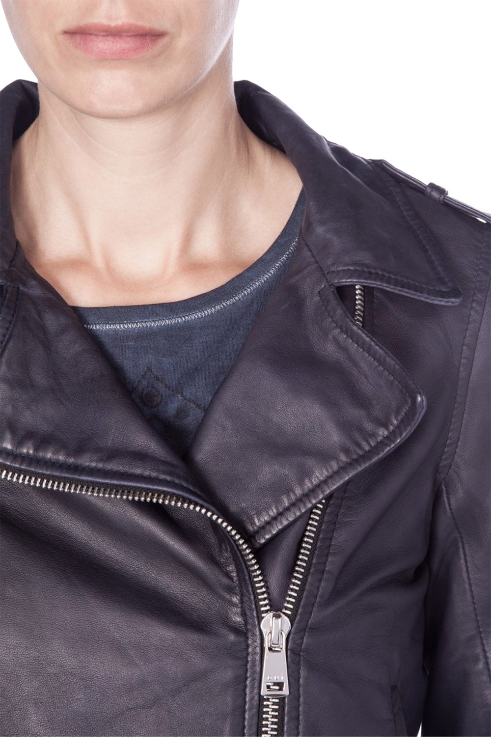 Navy Leather Biker Jacket