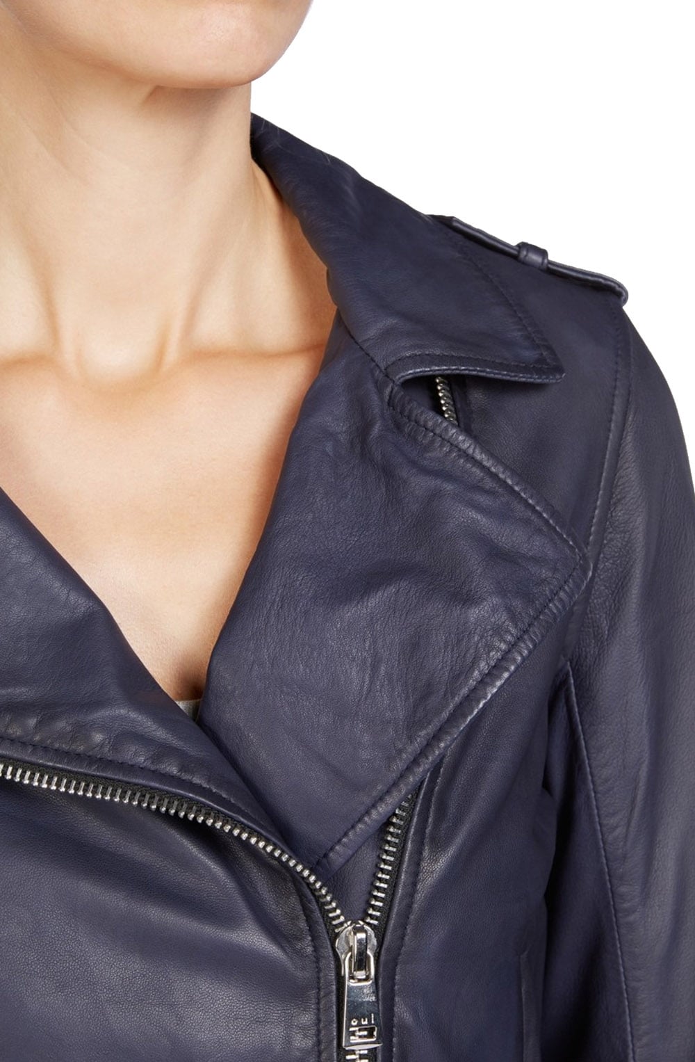 Navy Leather Biker Jacket