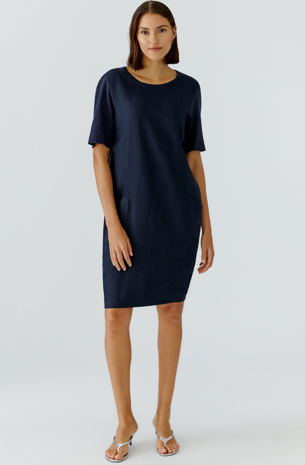 Navy Linen Front Dress