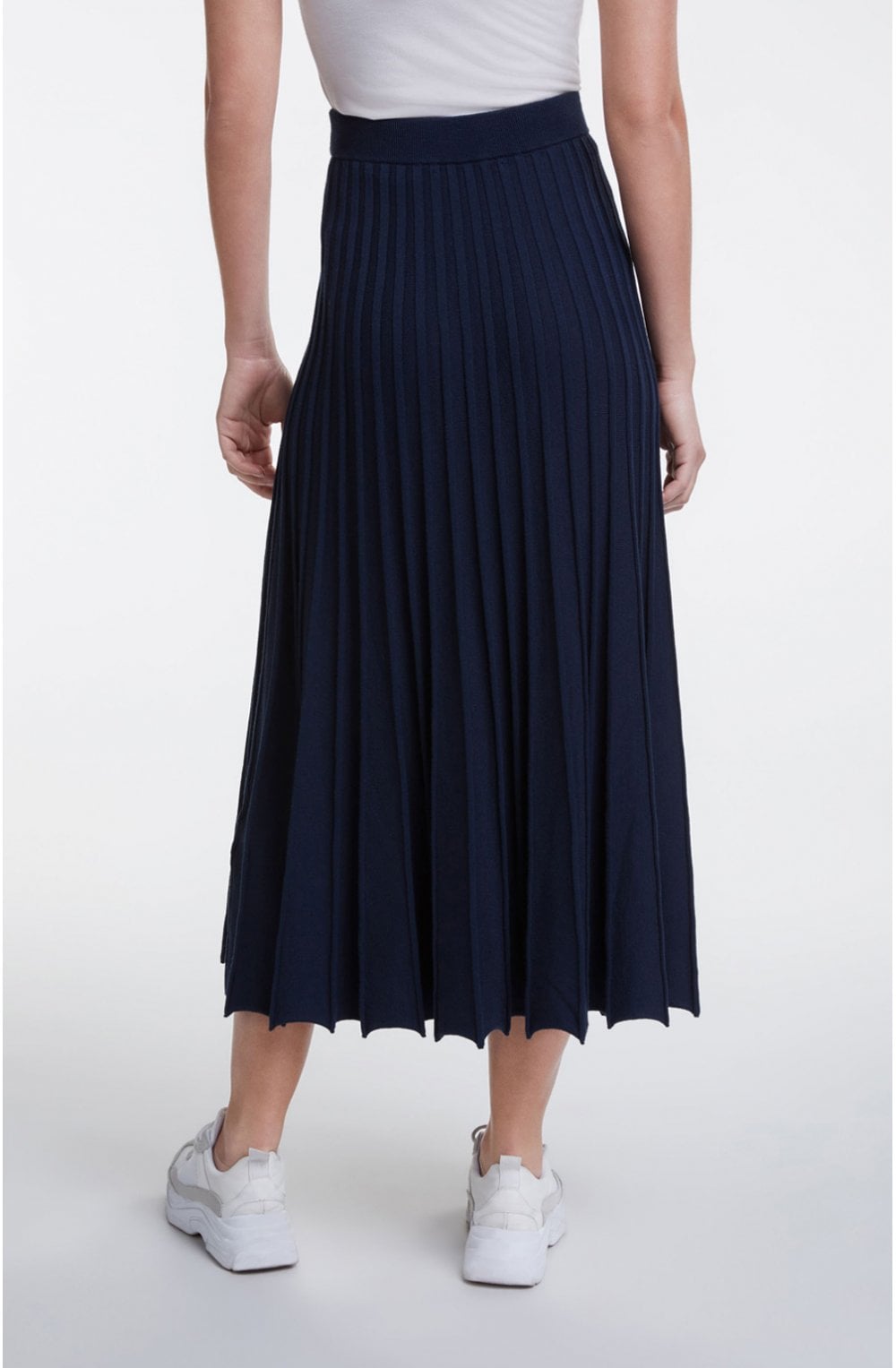 Navy Pleated Knit Skirt
