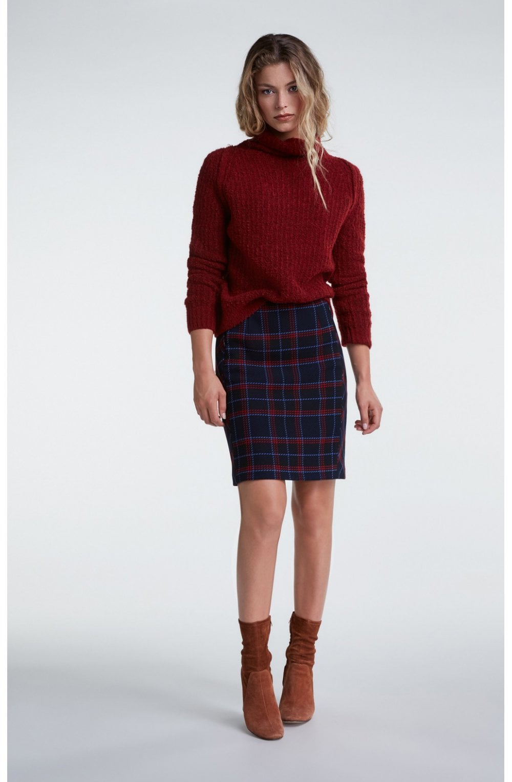 Navy & Red Check Skirt