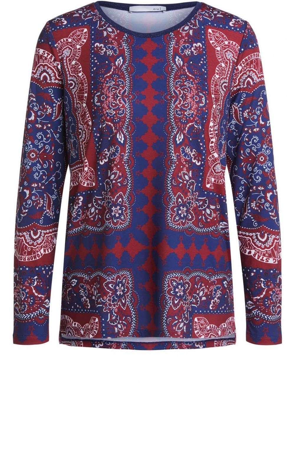 Navy & Red Patterned Top