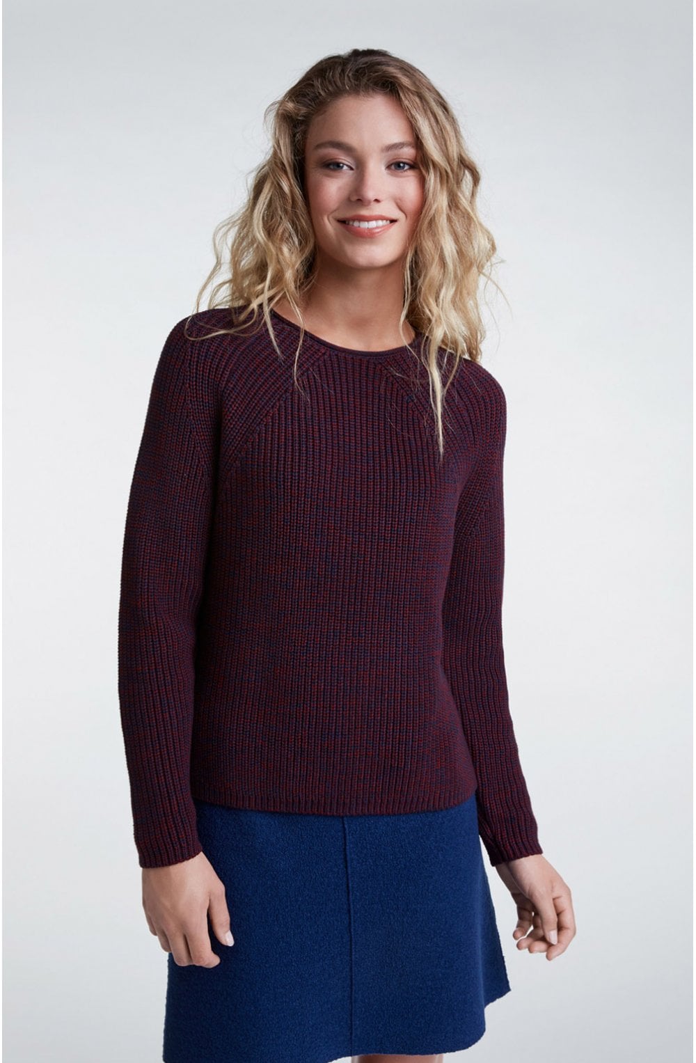Navy & Red Woven Knit Jumper