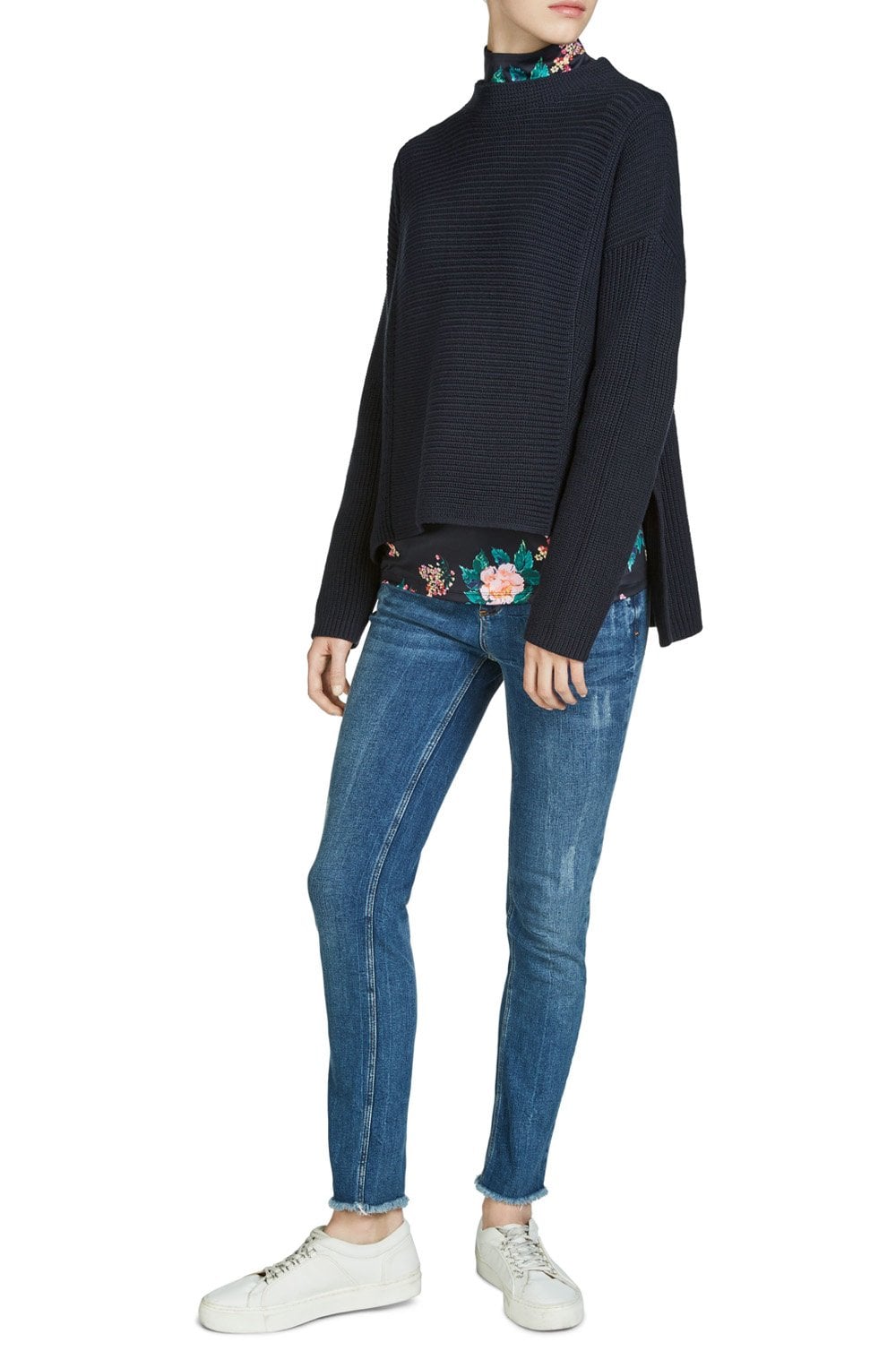 Navy Ribbed Knit Sweater
