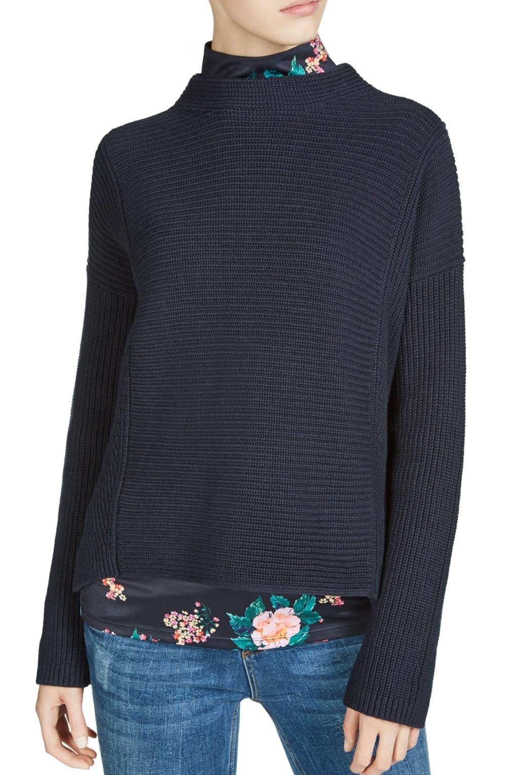 Navy Ribbed Knit Sweater