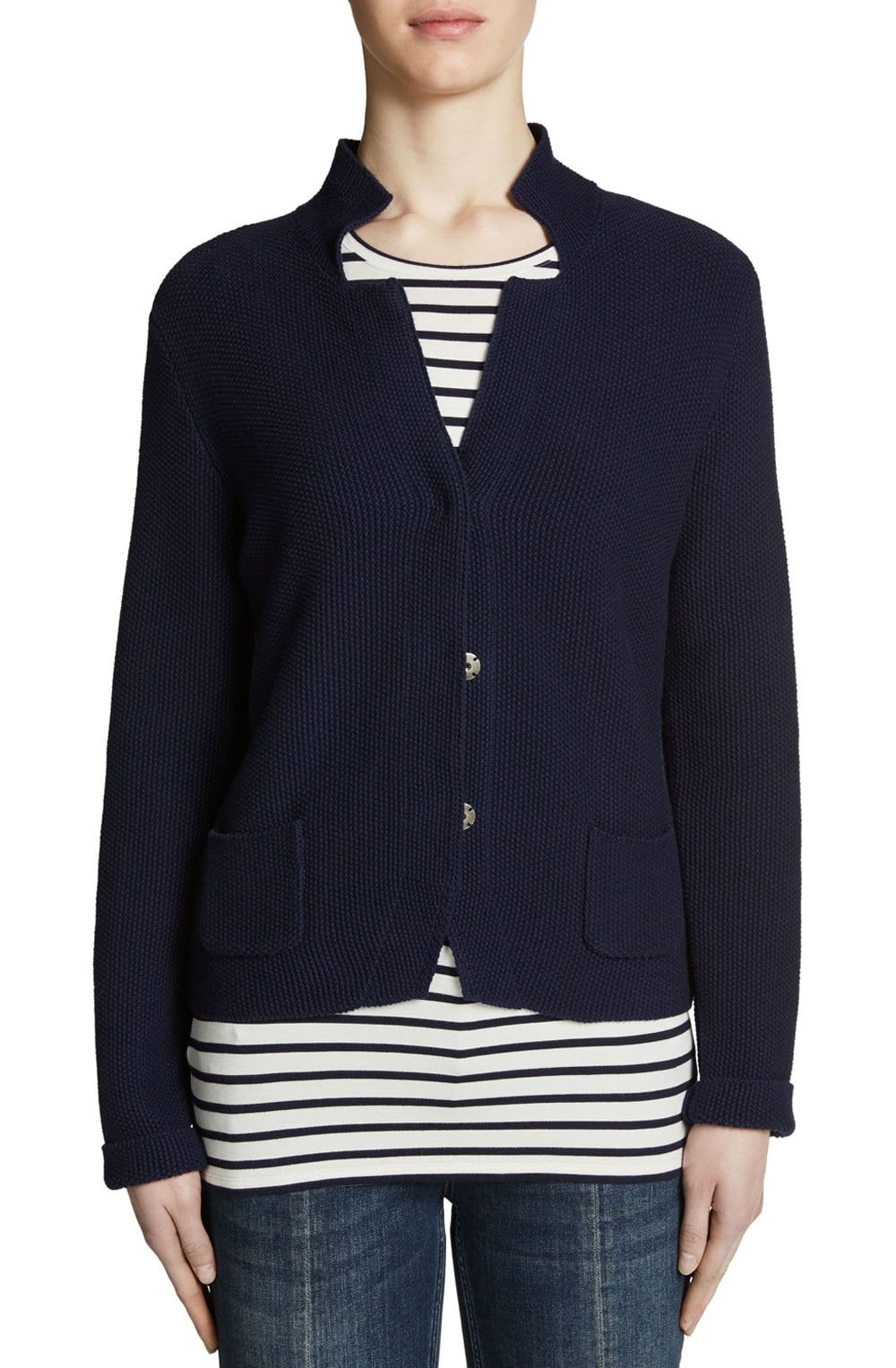 Navy Textured Knit Jacket