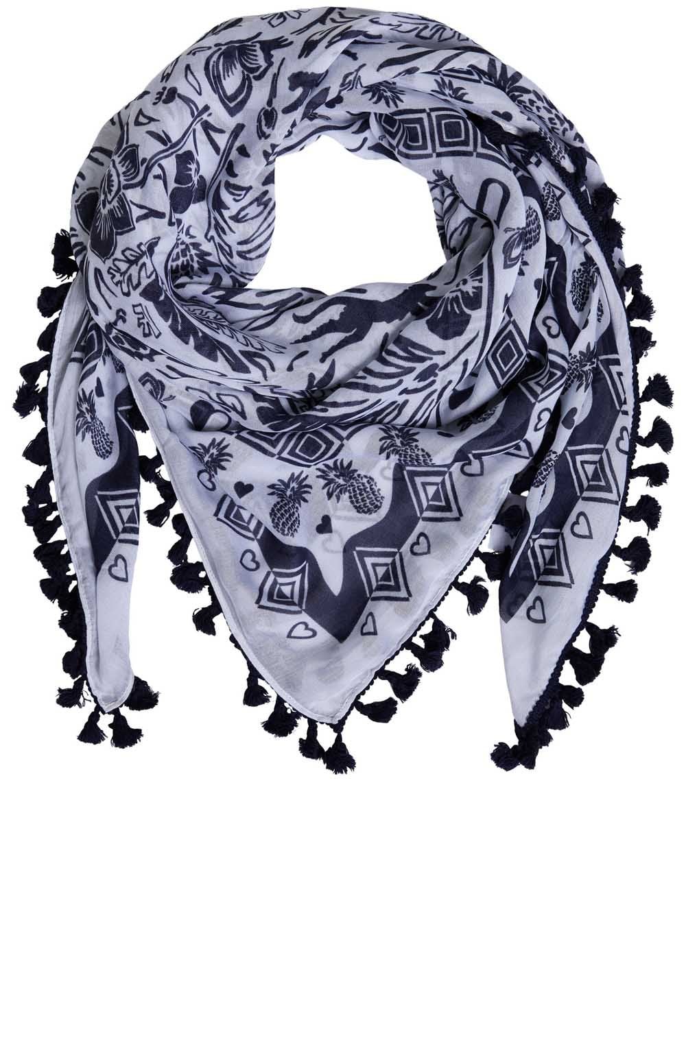 Navy & White Floral Scarf