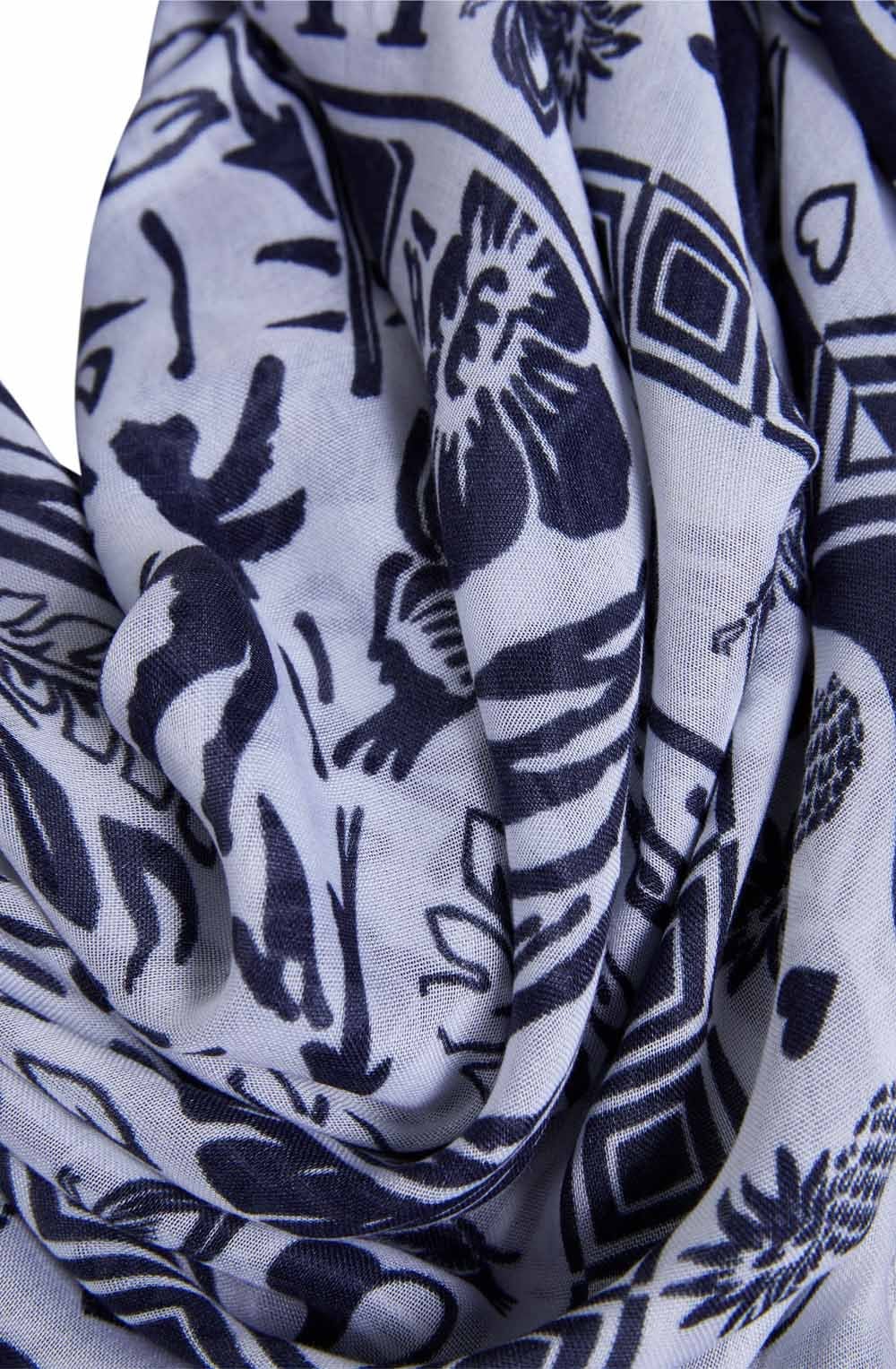 Navy & White Floral Scarf