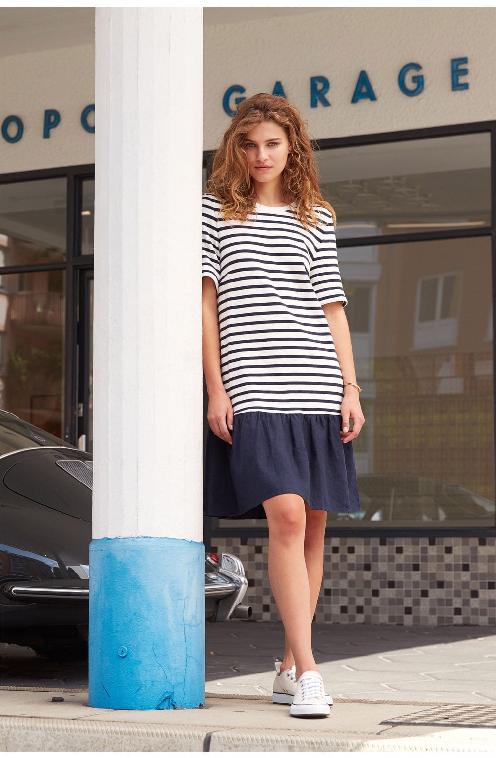 Navy & White Striped Dress