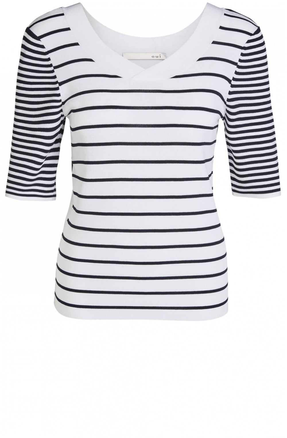 Navy & White Striped Knit Top