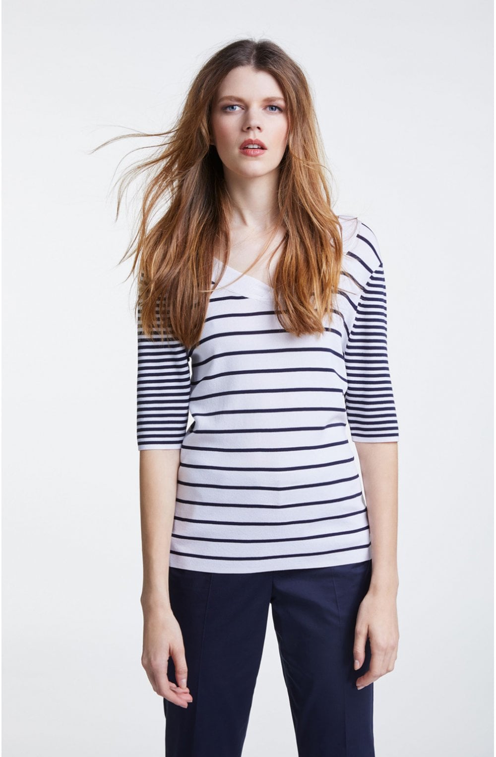 Navy & White Striped Knit Top