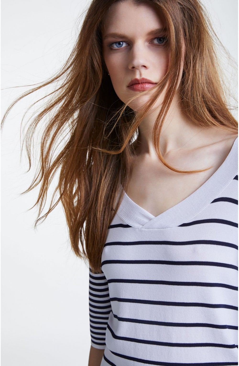 Navy & White Striped Knit Top