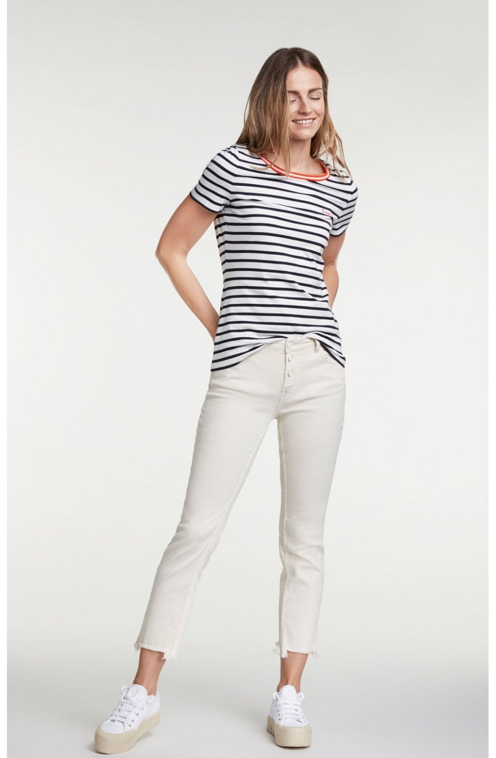 Navy & White Striped T Shirt