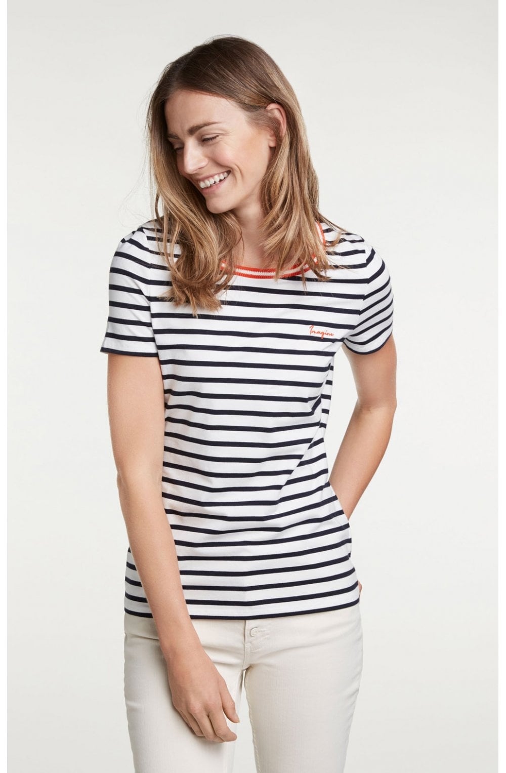 Navy & White Striped T Shirt