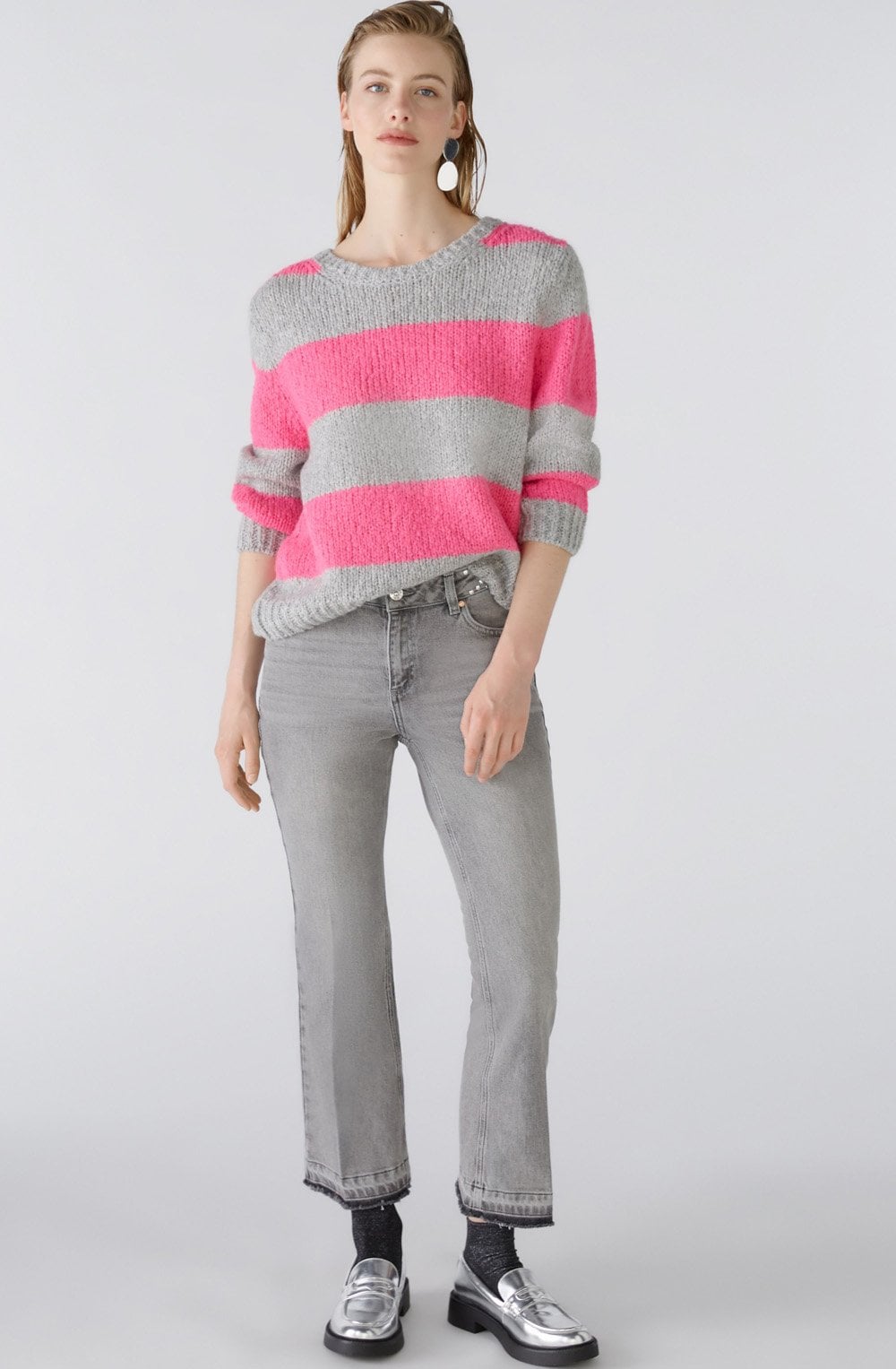 Neon Pink and Grey Wool and Mohair Jumper