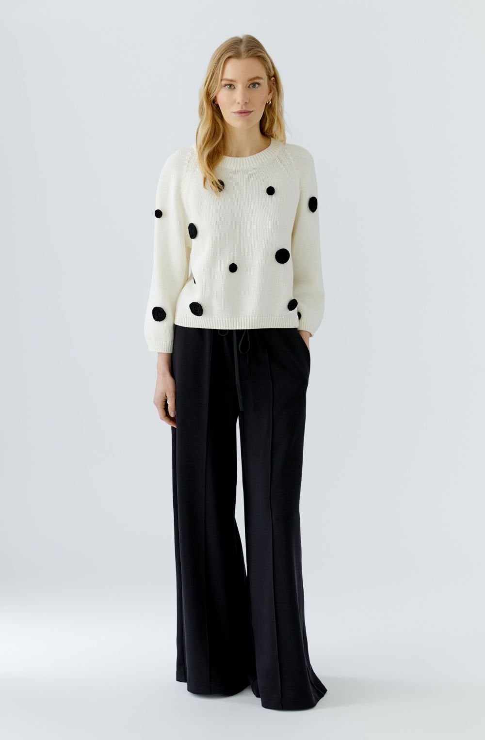Off White and Black Appliquéd Polka Dot Jumper