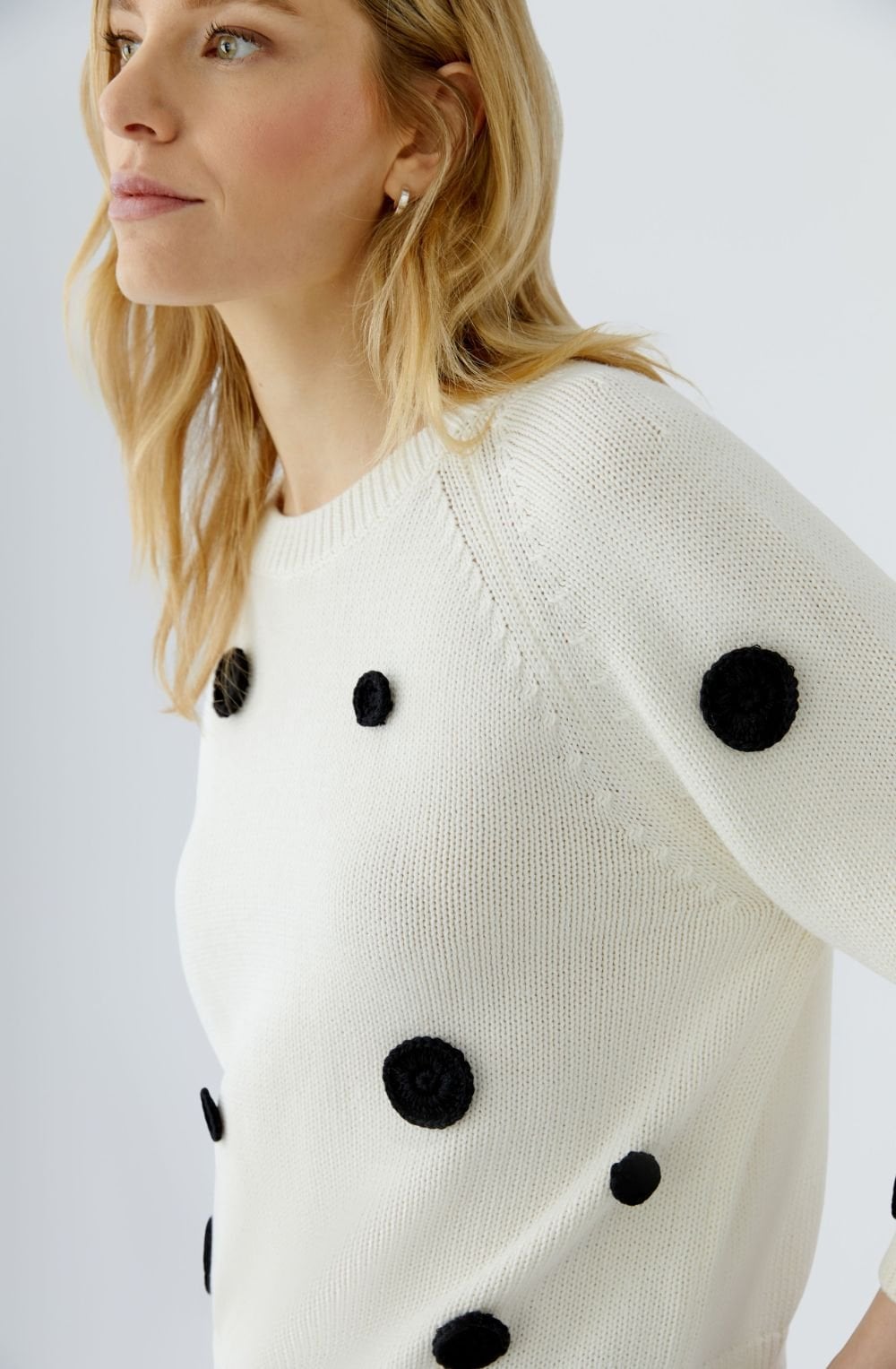 Off White and Black Appliquéd Polka Dot Jumper