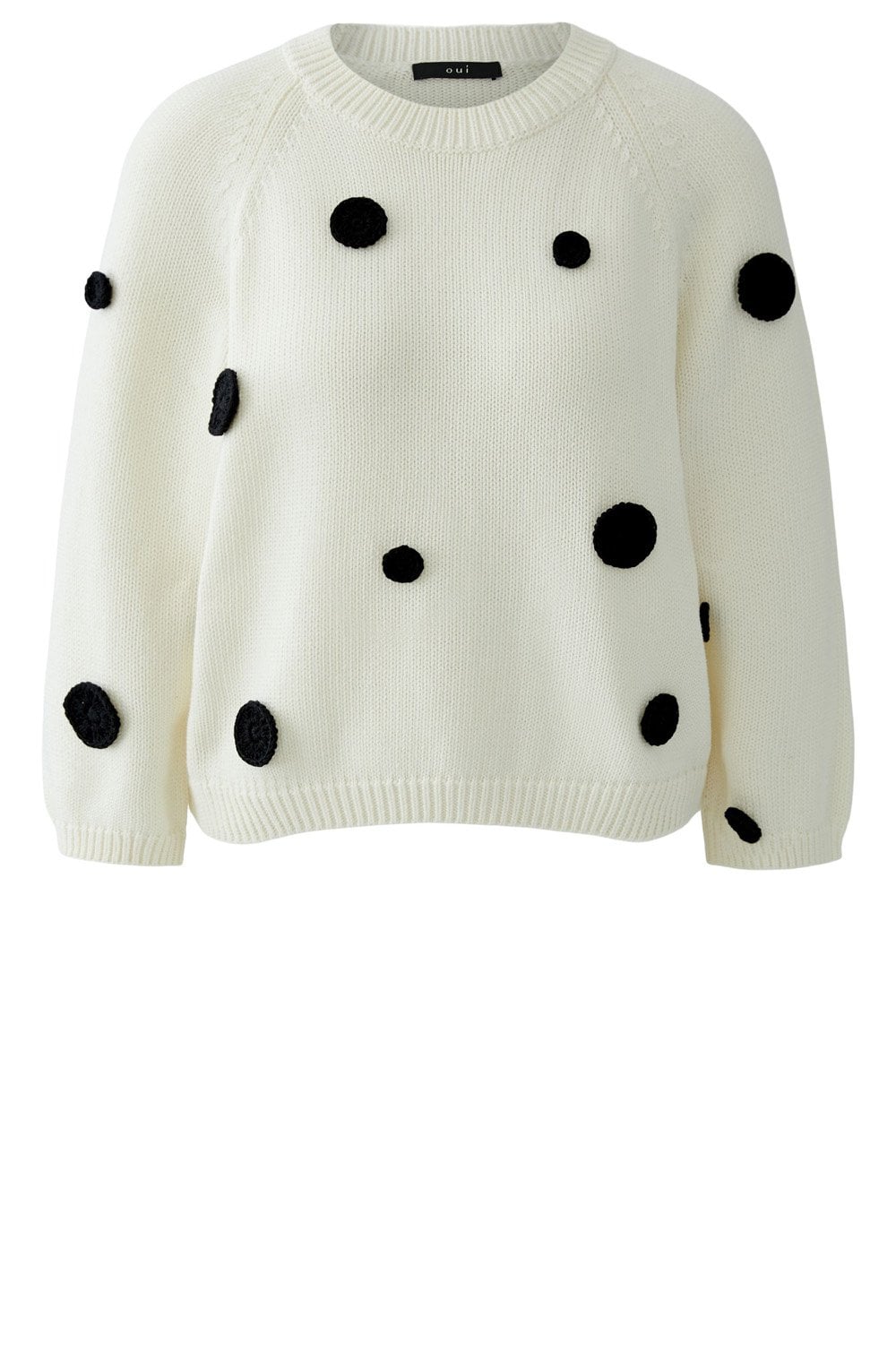 Off White and Black Appliquéd Polka Dot Jumper
