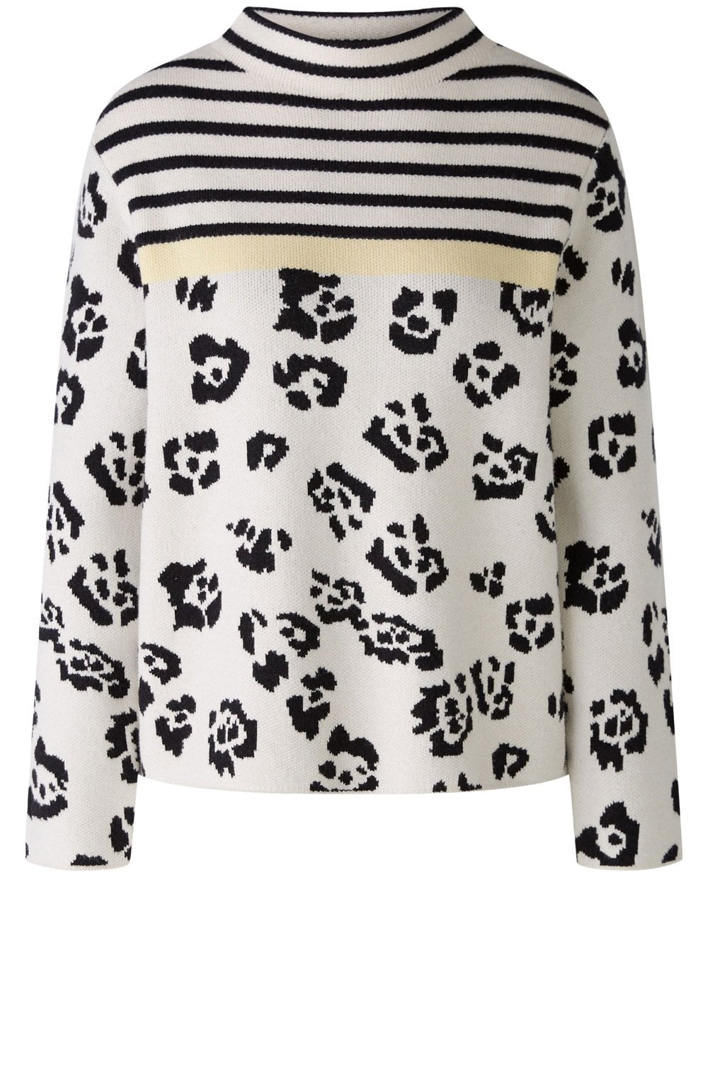 Off White and Black Patterned Jacquard Jumper
