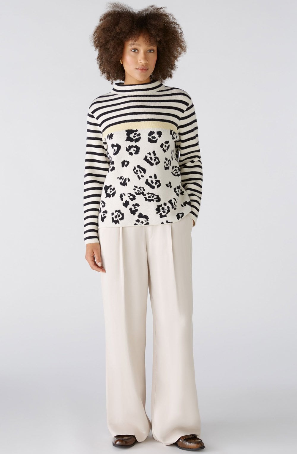 Off White and Black Patterned Jacquard Jumper
