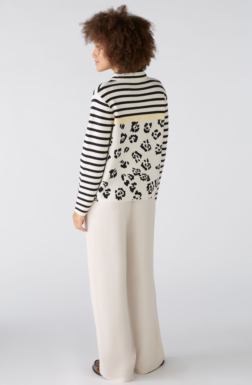 Off White and Black Patterned Jacquard Jumper
