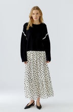Off White and Black Polka Dot Tiered Maxi Skirt