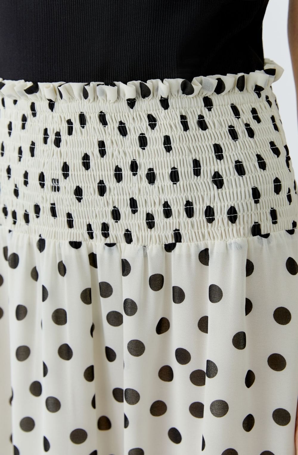 Off White and Black Polka Dot Tiered Maxi Skirt