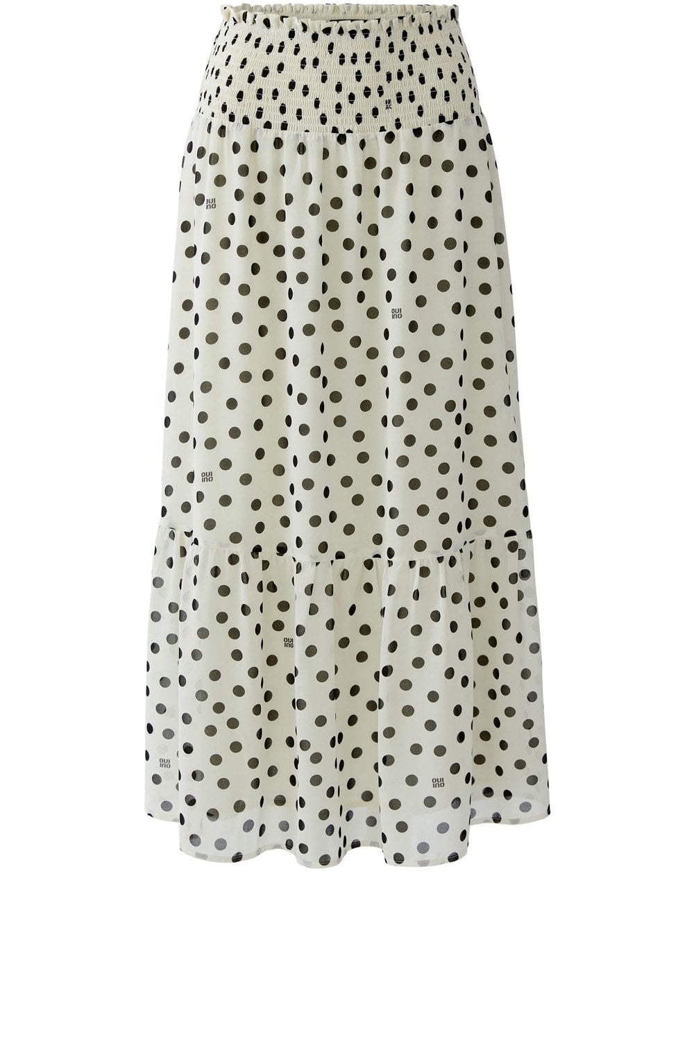 Off White and Black Polka Dot Tiered Maxi Skirt