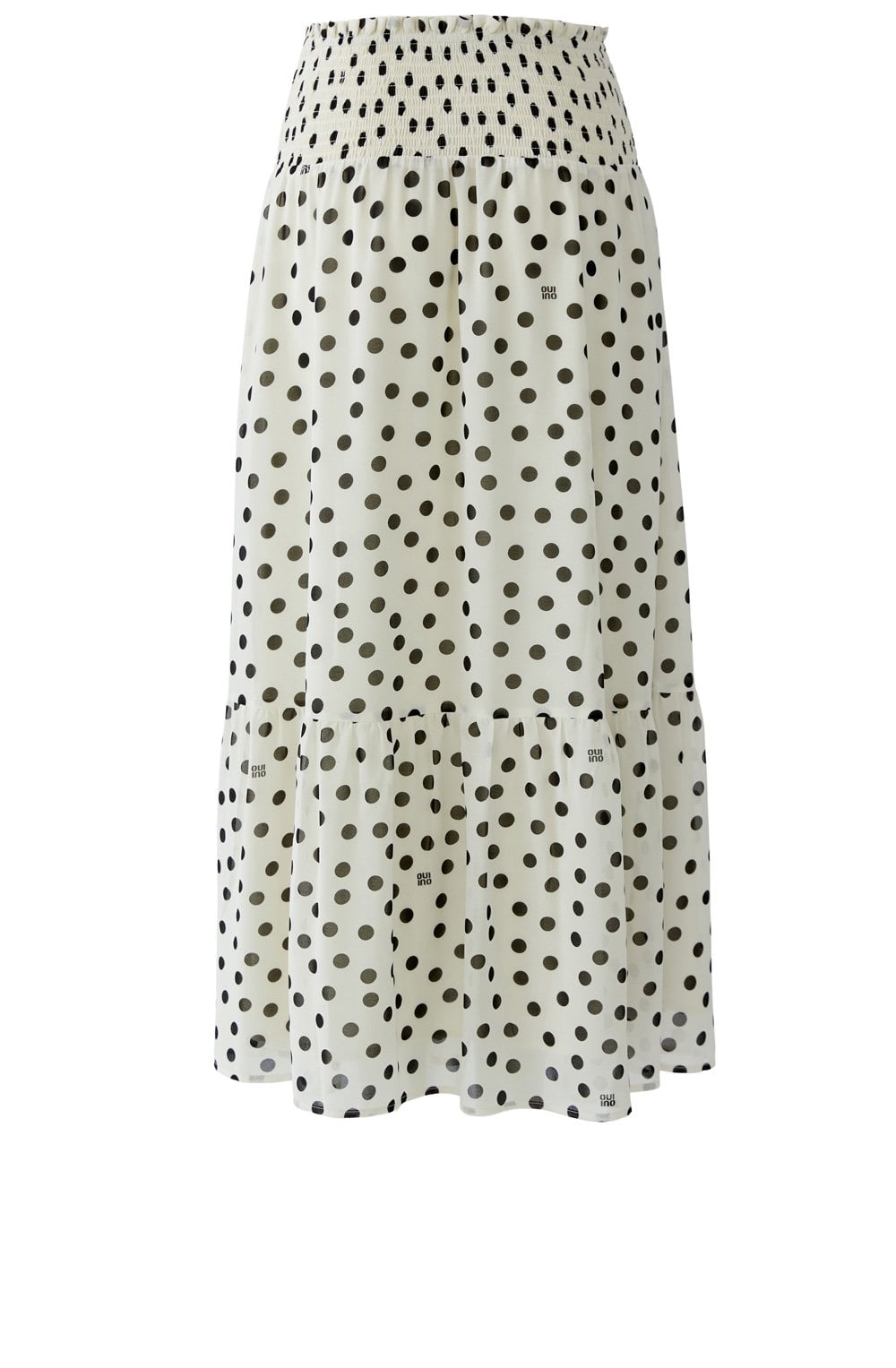 Off White and Black Polka Dot Tiered Maxi Skirt