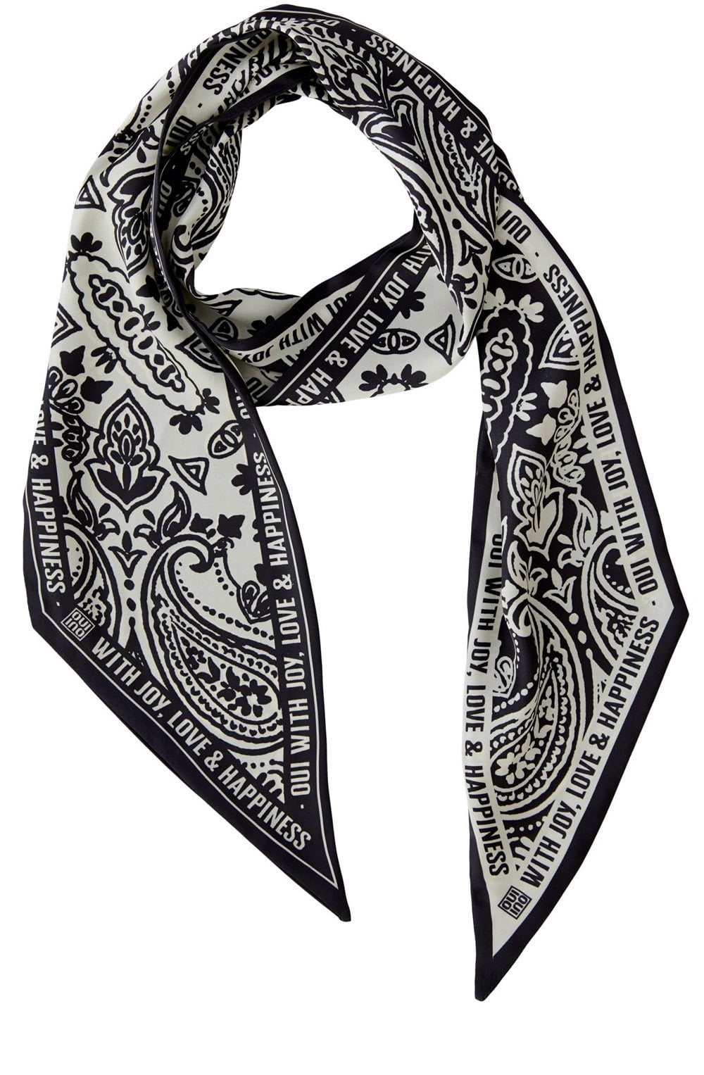 Off White and Black Silk Touch Slim Scarf