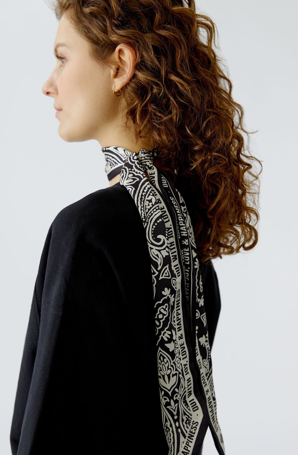 Off White and Black Silk Touch Slim Scarf