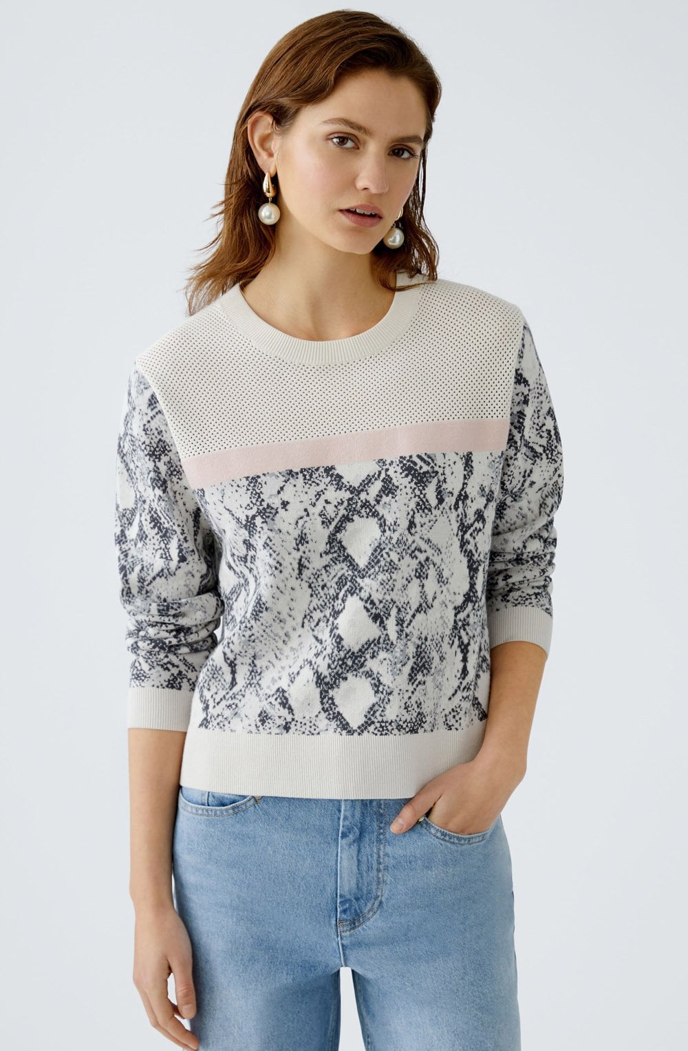 Off White and Black Snake Print Jumper