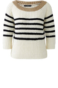 Off White and Black Striped Tape Yarn Pullover