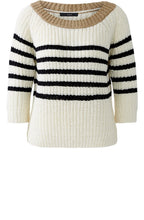 Off White and Black Striped Tape Yarn Pullover