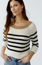 Off White and Black Striped Tape Yarn Pullover