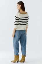 Off White and Black Striped Tape Yarn Pullover