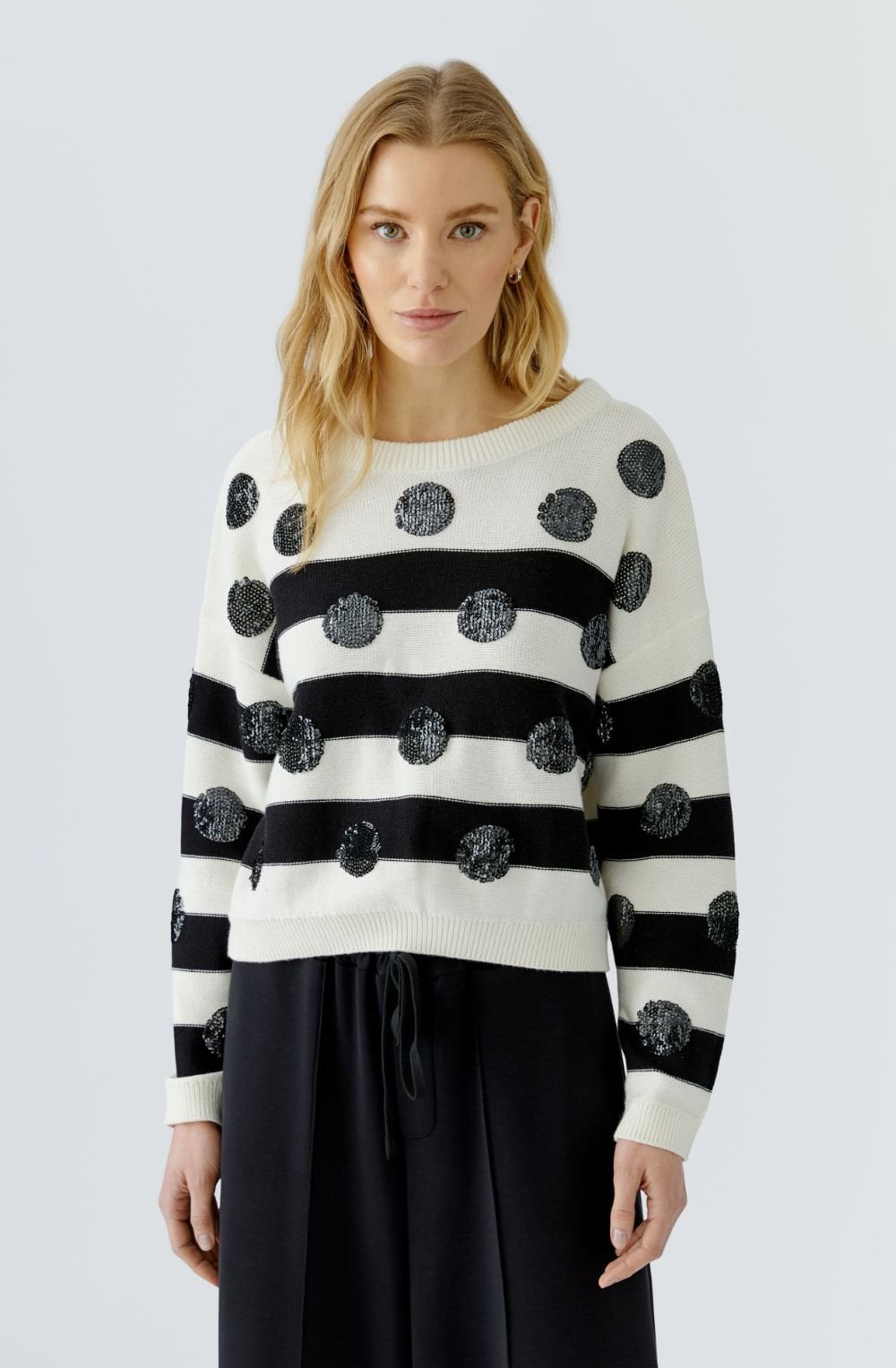 Off White and Black Stripes and Sequin Polka Dot Jumper