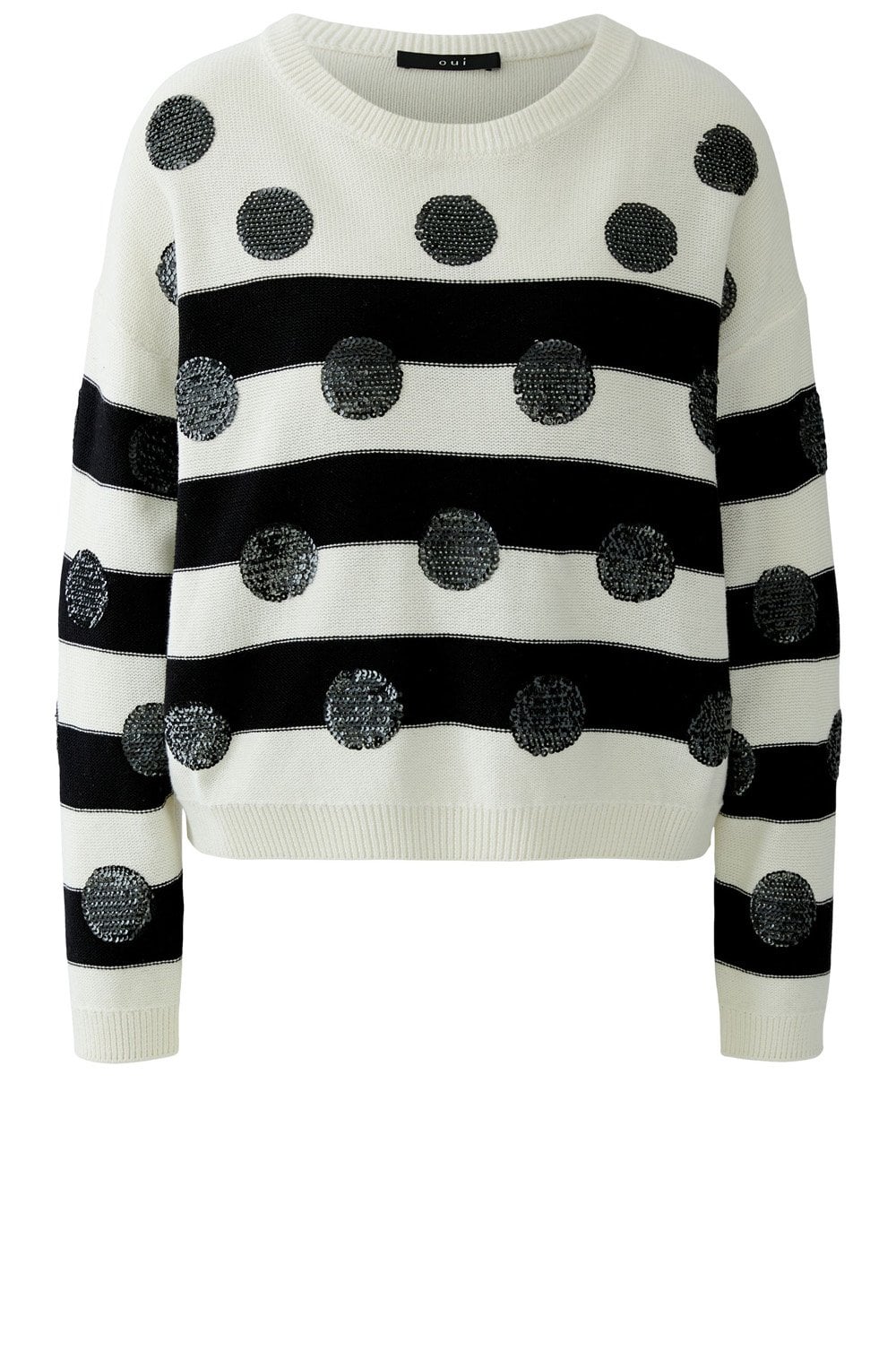 Off White and Black Stripes and Sequin Polka Dot Jumper