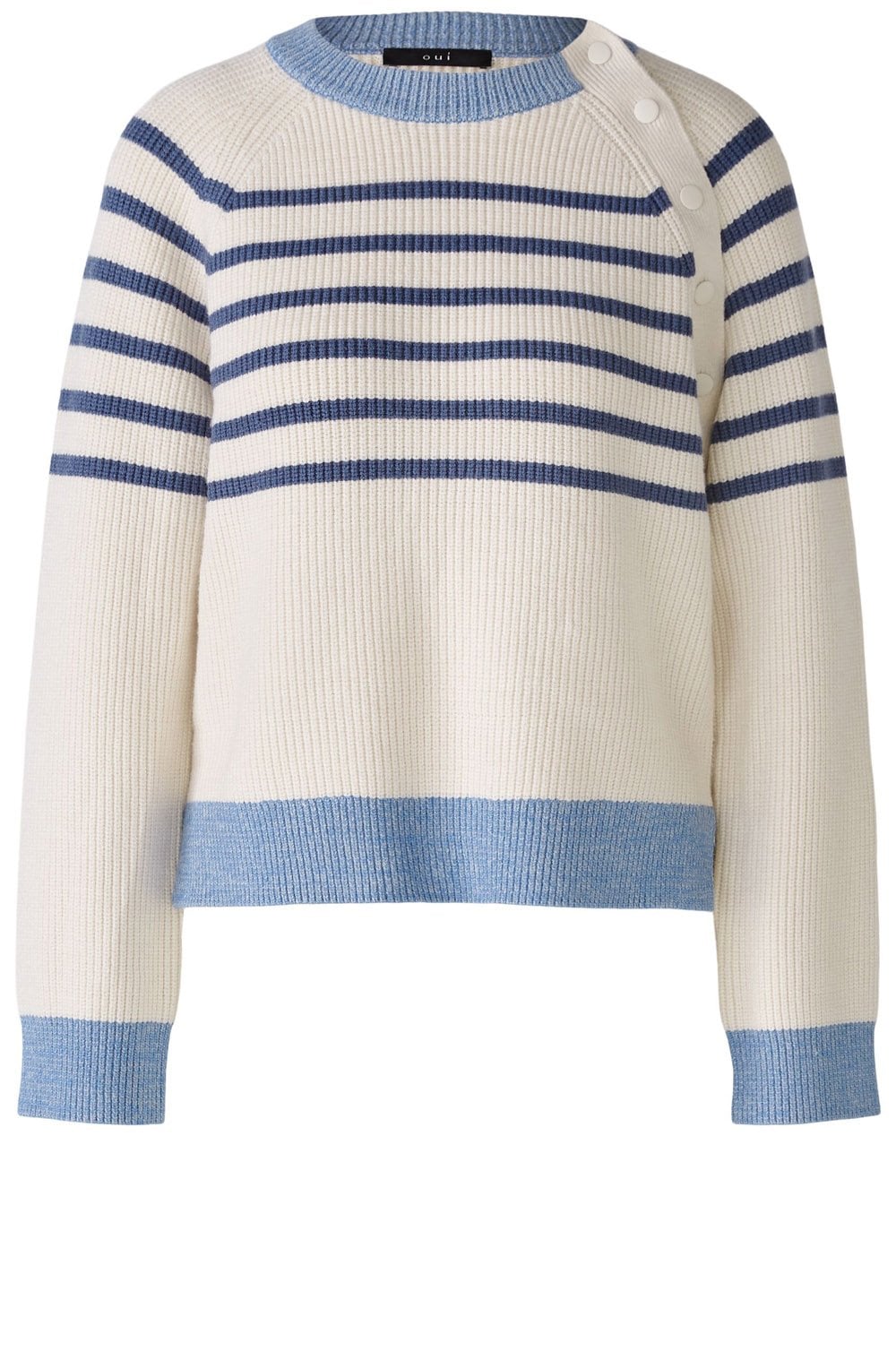 Off White and Blue Button Raglan Jumper