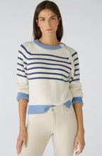 Off White and Blue Button Raglan Jumper