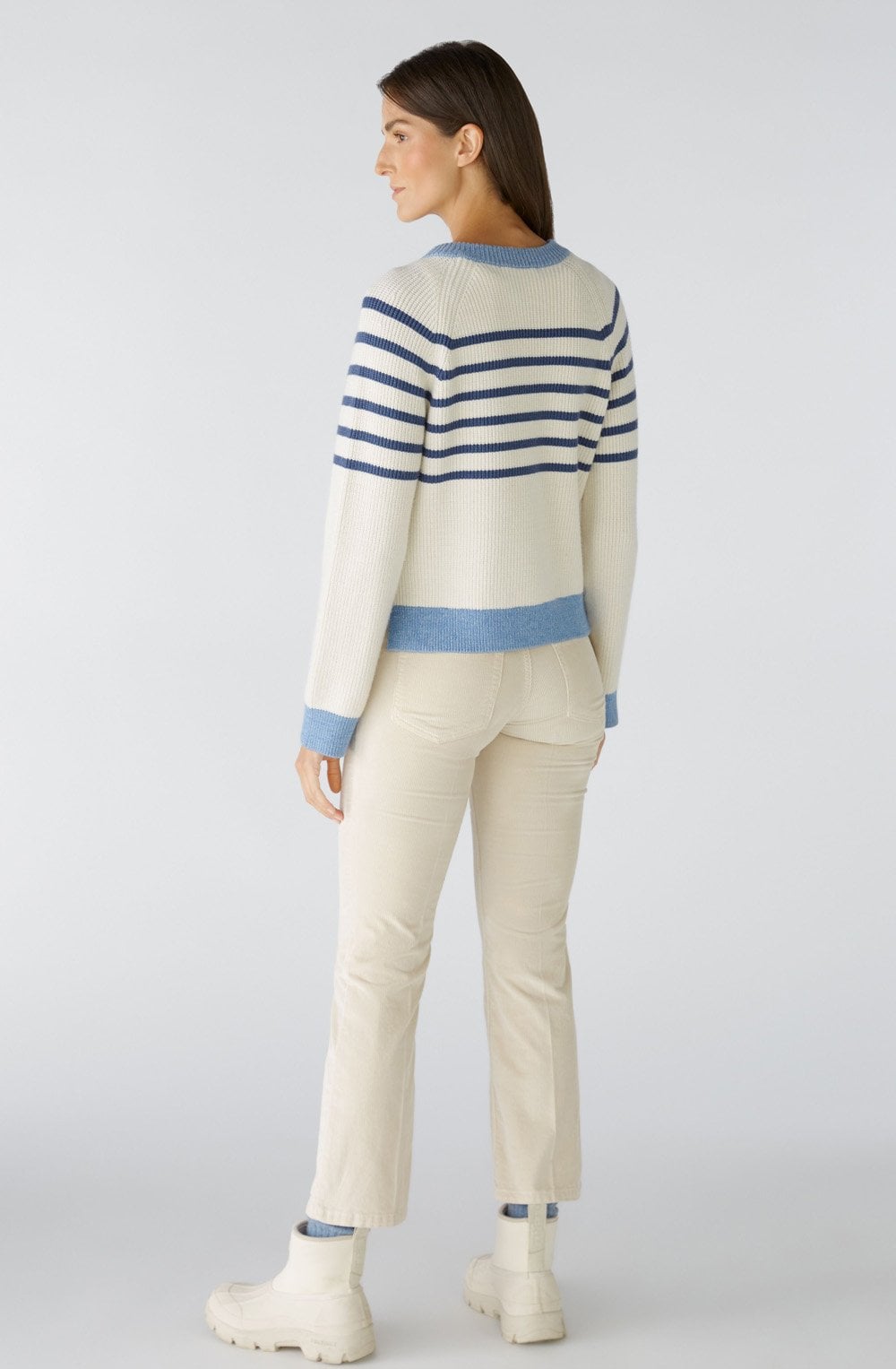 Off White and Blue Button Raglan Jumper