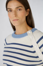 Off White and Blue Button Raglan Jumper