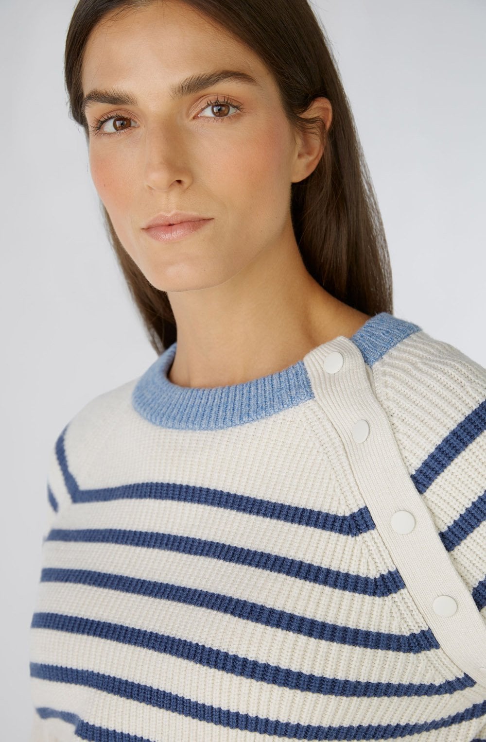 Off White and Blue Button Raglan Jumper