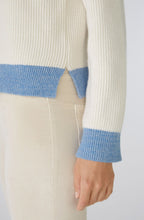 Off White and Blue Button Raglan Jumper
