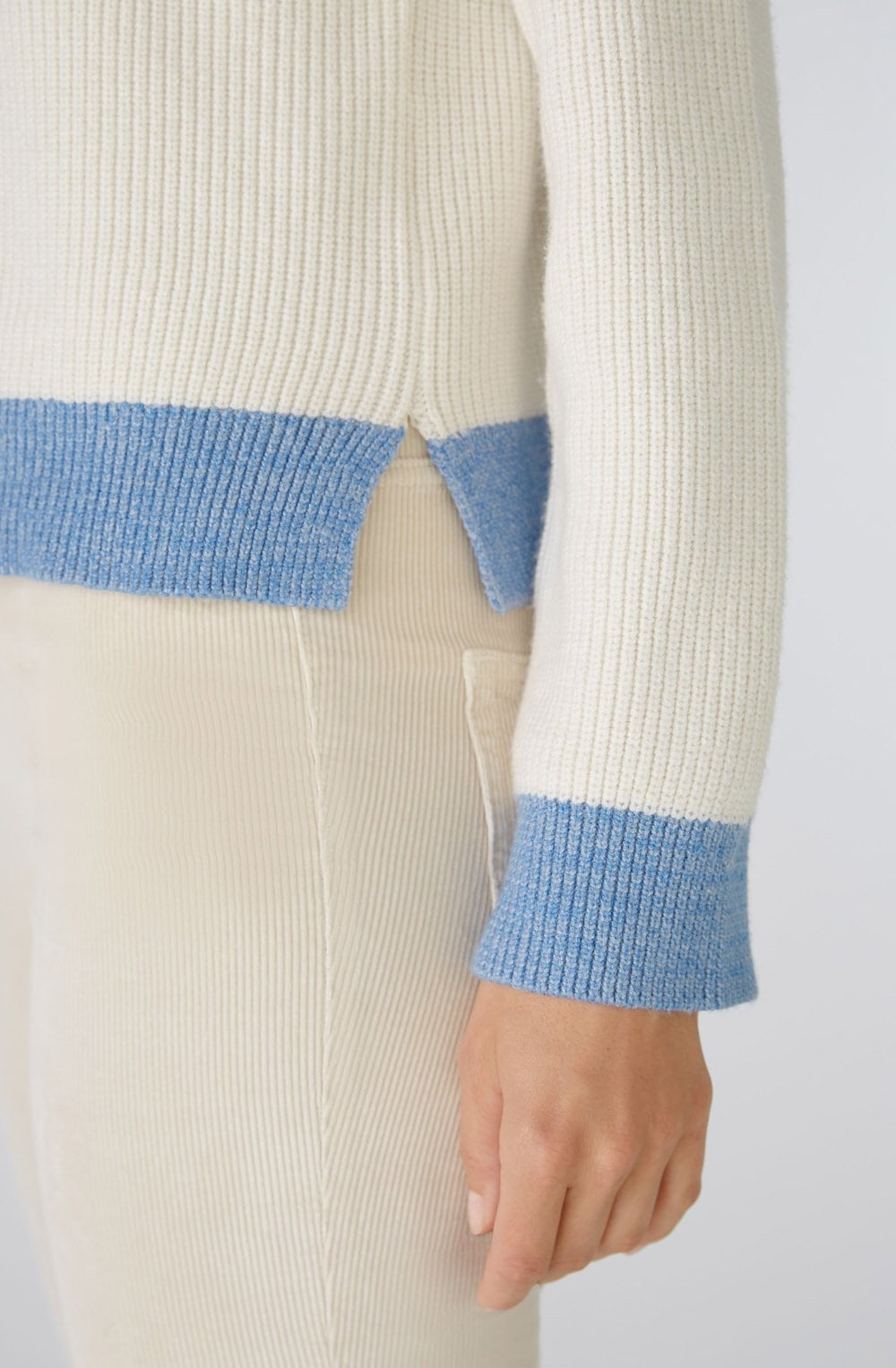 Off White and Blue Button Raglan Jumper