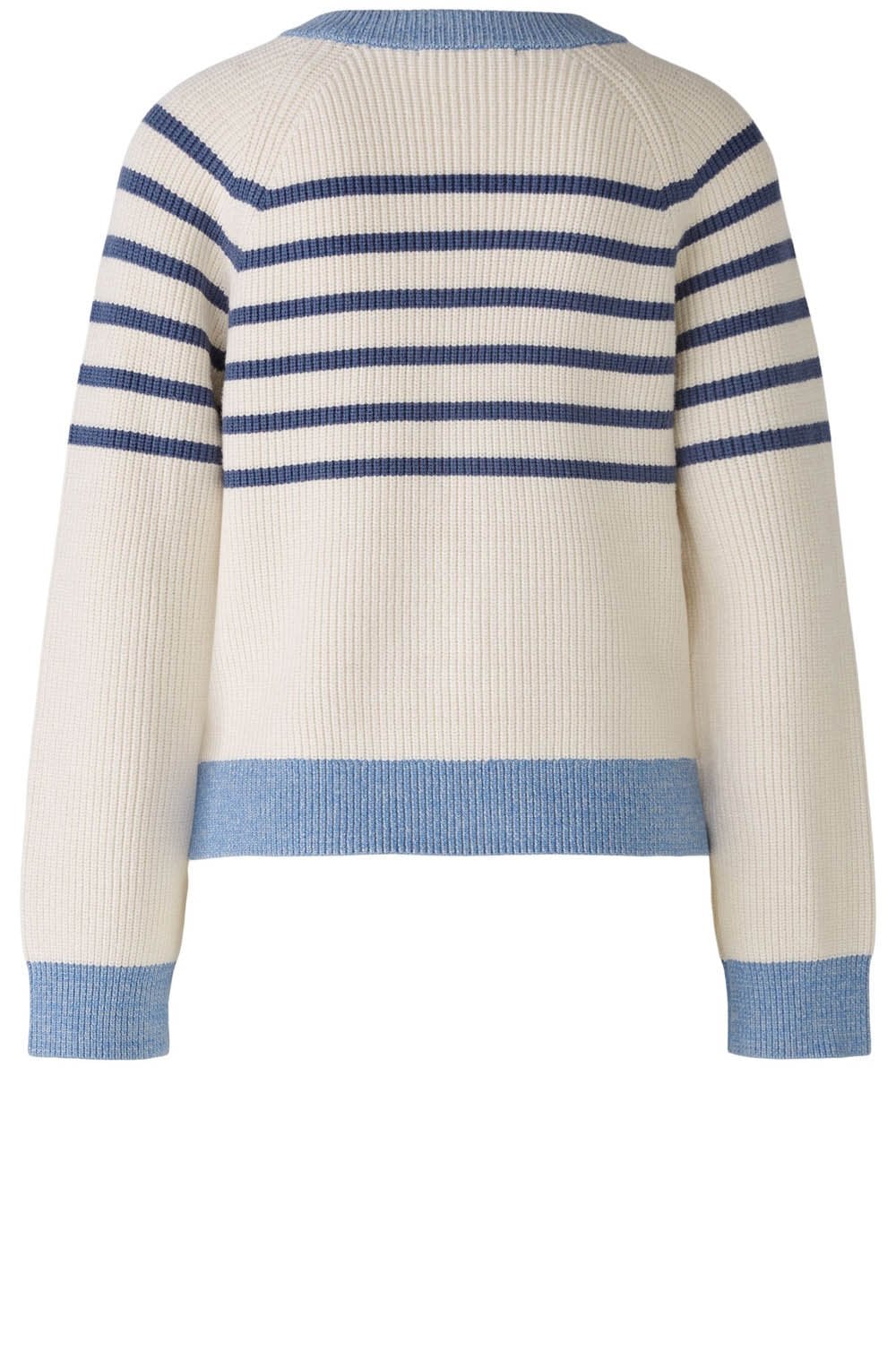 Off White and Blue Button Raglan Jumper