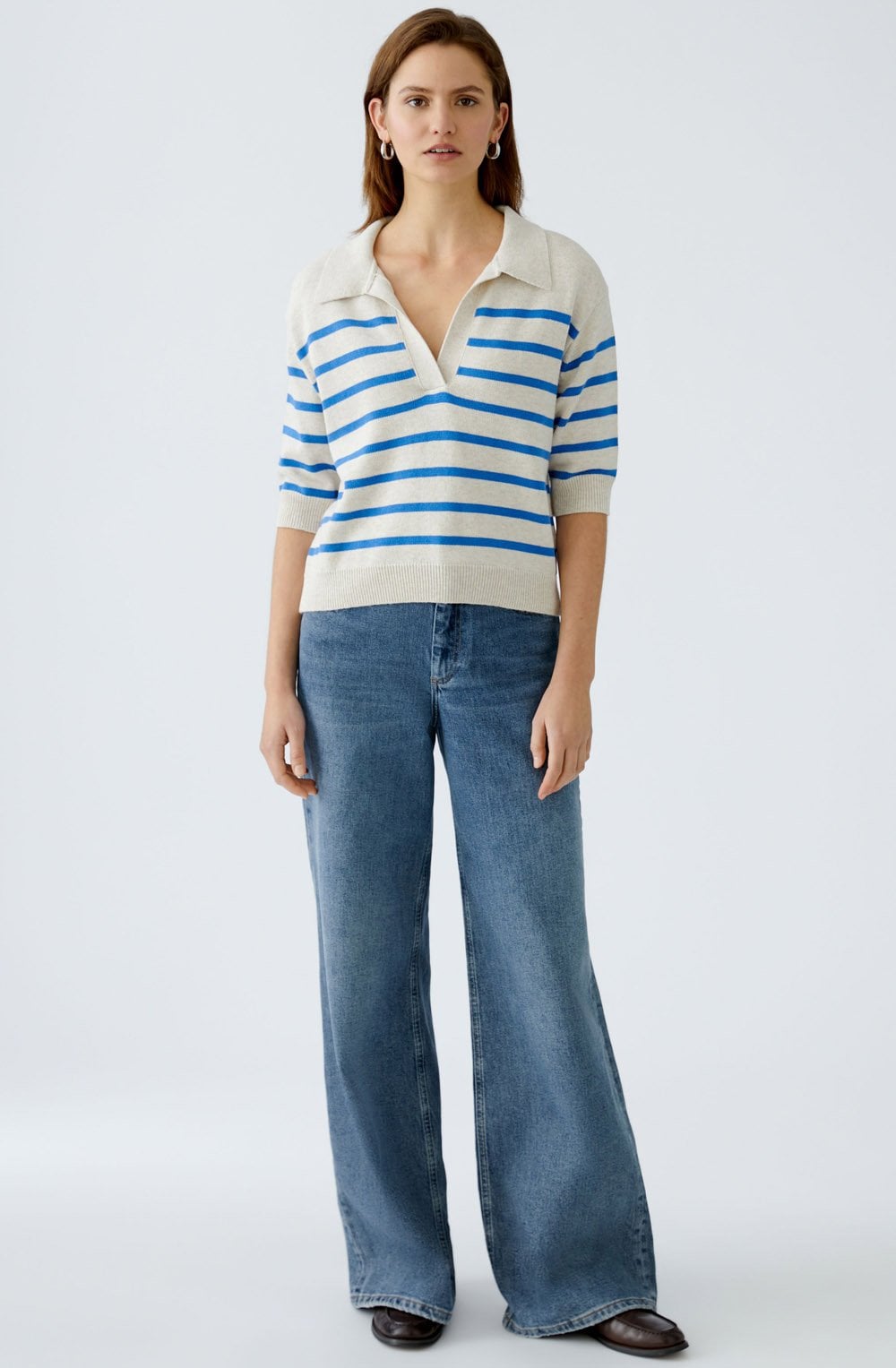 Off White and Blue Collared Jumper