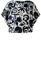 Off White and Blue Floral Cotton Fitted Hem Top