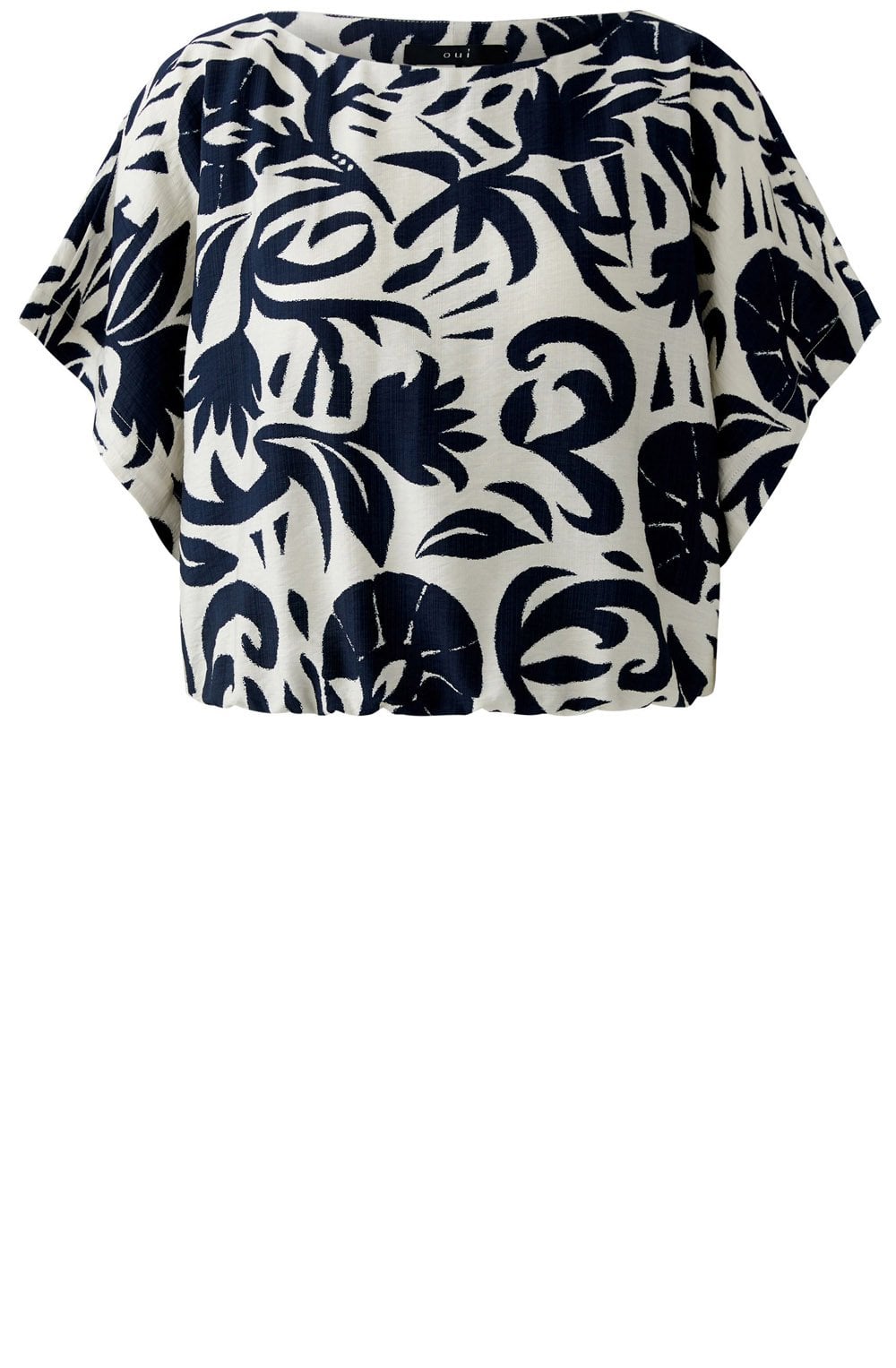 Off White and Blue Floral Cotton Fitted Hem Top